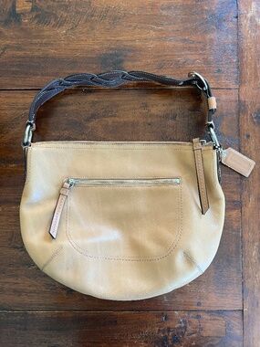 Coach Tan/Camel Leather Hobo Shoulder Bag w/ Braided Strap